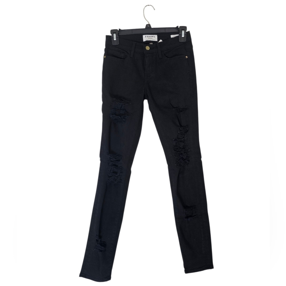FRAME Mid‎ Rise Black Distressed Skinny Jeans 25 NWT